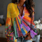 Women's Floral In Gradient Art Print Flowy Linen Blend  Tops