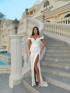 Sweetheart Off-The-Shoulder Sleeveless Long Mermaid Prom Dress With High Split And Sequins YK0714