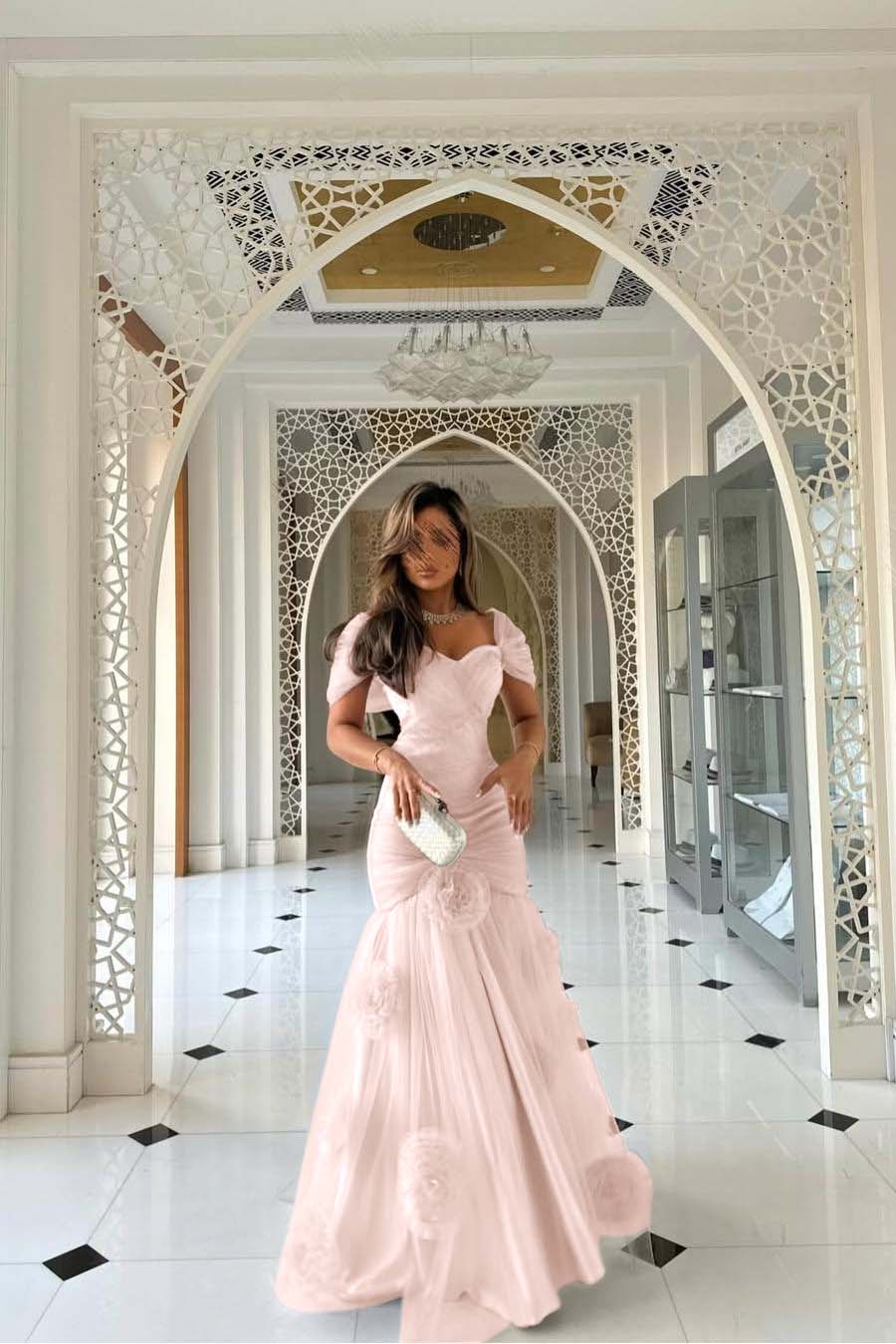 Sweetheart Short Sleeves Long Mermaid Prom Dress With Pleated WQ0144