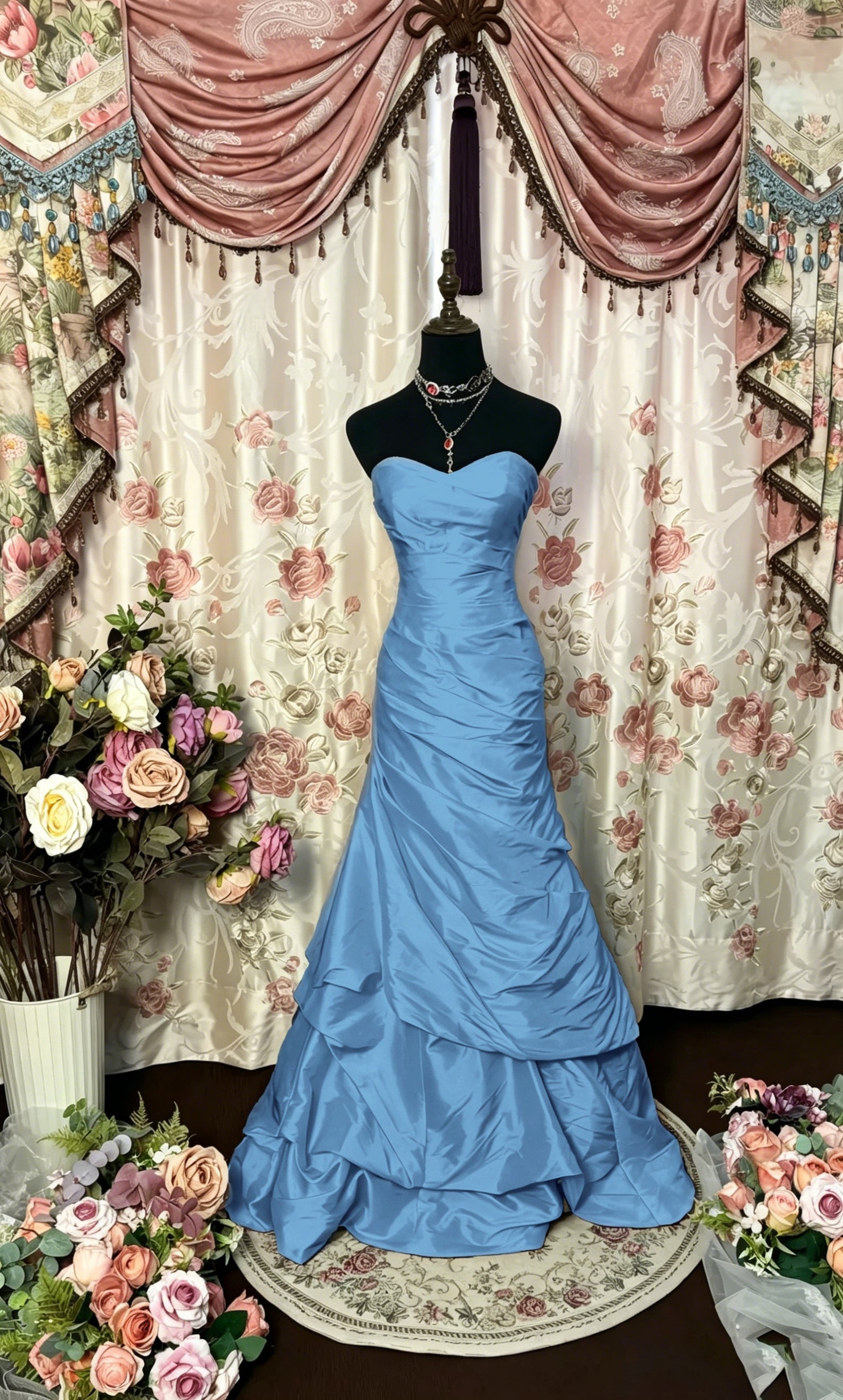 Cocoslly Strapless Sweetheart Sleeveless High Waist Long A Line Prom Dress With Ruffles | Black Red Satin PRD0034
