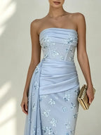 Light Blue Classic Strapless Sleeveless Mermaid Floor-length Gown Dress