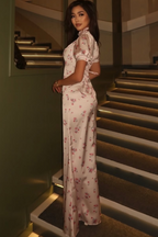 Cocoslly High Neck Short Sleeves High Waist Long Mermaid Prom Dress | Pink Satin CO0052
