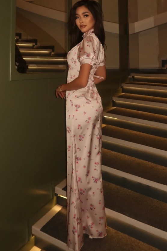 Cocoslly High Neck Short Sleeves High Waist Long Mermaid Prom Dress | Pink Satin CO0052