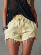 Casual & Versatile Light Yellow Distressed Denim Hot Pants