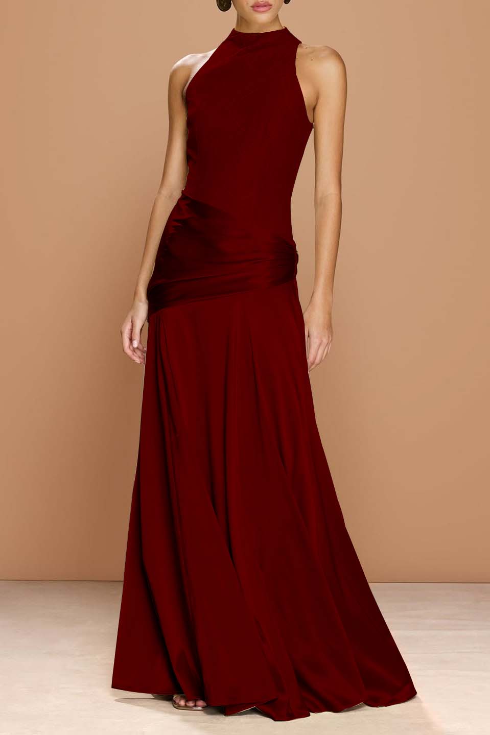 Cocoslly High-Neck Sleeveless Long Pleated Mermaid Prom Dress With Embroidery | Sage Green Satin ZA0147