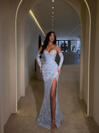 Cocoslly Strapless Sleeveless High Waist Long Mermaid Prom Dress With Split And Sequins | Lavender Chiffon CO0094