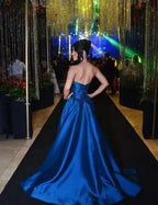 Cocoslly Strapless Sleeveless High Waist Long Prom Dress With Sequins | Royal Blue Satin LR0331
