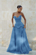Stunning Strapless Sleeveless Long Prom Dress With Pleated Beading WQ0428