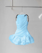 Cocoslly Strapless Sleeveless High Waist Short Prom Dress With Ruffles | Creme Yellow Chiffon ZT0821