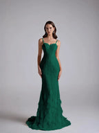 Tulle Sweetheart Spaghetti Straps Sleeveless Long Mermaid Prom Dress With Petals And Sequins YK0668