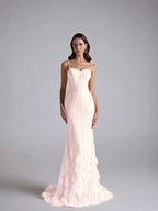 Tulle Sweetheart Spaghetti Straps Sleeveless Long Mermaid Prom Dress With Petals And Sequins YK0668
