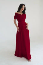 Chiffon Off the Shoulder Sleeveless Long Prom Dress With Pleated WQ0385