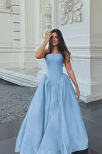 Cocoslly Simple Strapless Sleeveless Long A-line Prom Dress | Fuchsia Satin ZT0713