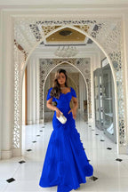 Sweetheart Short Sleeves Long Mermaid Prom Dress With Pleated WQ0144