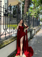Strapless Sleeveless Long Mermaid Prom Dress With Split Pleated YK0291