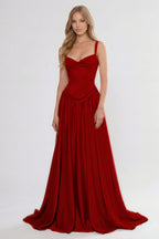 Cocoslly Spaghetti Straps Sleeveless High Waist Long Prom Dress With Appliques | Pink Satin