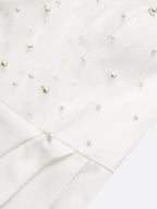 White Faux Pearl Side-Slit Classic Crew Neck Long Sleeve Puff Sleeve Sheath Bridal Gown Dress