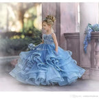 Cocoslly Spaghetti Straps  Sleeveless Flower Girl Dress With Appliques And Rhinstone | Dusty Blue Tulle FL0020