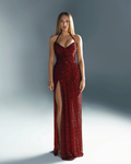 Halter V-Neck Strapless Sleeveless Long Mermaid Prom Dress With Split And Pleated YK0670