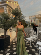 Strapless V Neck Sleeveless Long Prom Dress With Pleated Ruffle YK0492