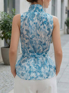 Sleeveless Printed Chiffon Tie-Waist Blouse