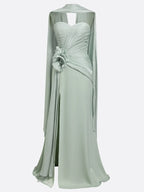 Green 3D Floral Tulle Strapless Sleeveless A-Line Floor-length Gown Dress