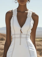 銆�24-hour shipping out銆慡tylish Casual White Denim Zipper Ruffle Trim Mini Dress