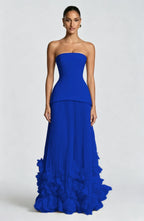 Cocoslly Strapless Sleeveless High Waist Long Prom Dress With Appliques And Pleated | Cabemet Chiffon YQ0118