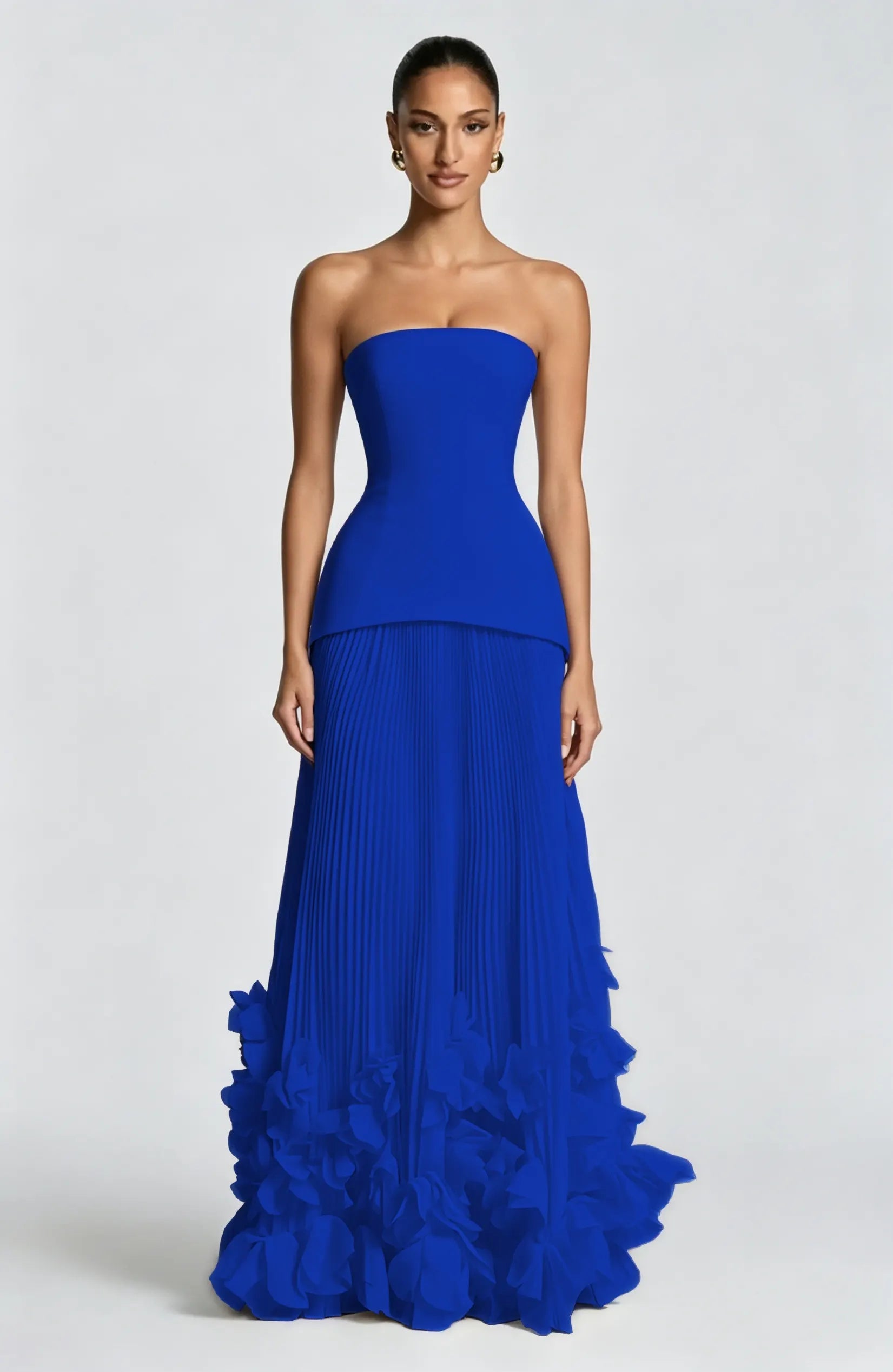Cocoslly Strapless Sleeveless High Waist Long Prom Dress With Appliques And Pleated | Cabemet Chiffon YQ0118