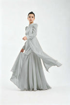 Cocoslly High Neck Long Sleeves High Waist Long Prom Dress With Rhinstone | Cabemet Chiffon LR0407