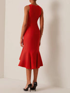 Red Sleeveless Mermaid Midi Dress