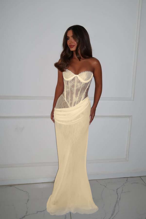 Strapless Sleeveless Long Mermaid Prom Dress With Lace Pleated WQ0270
