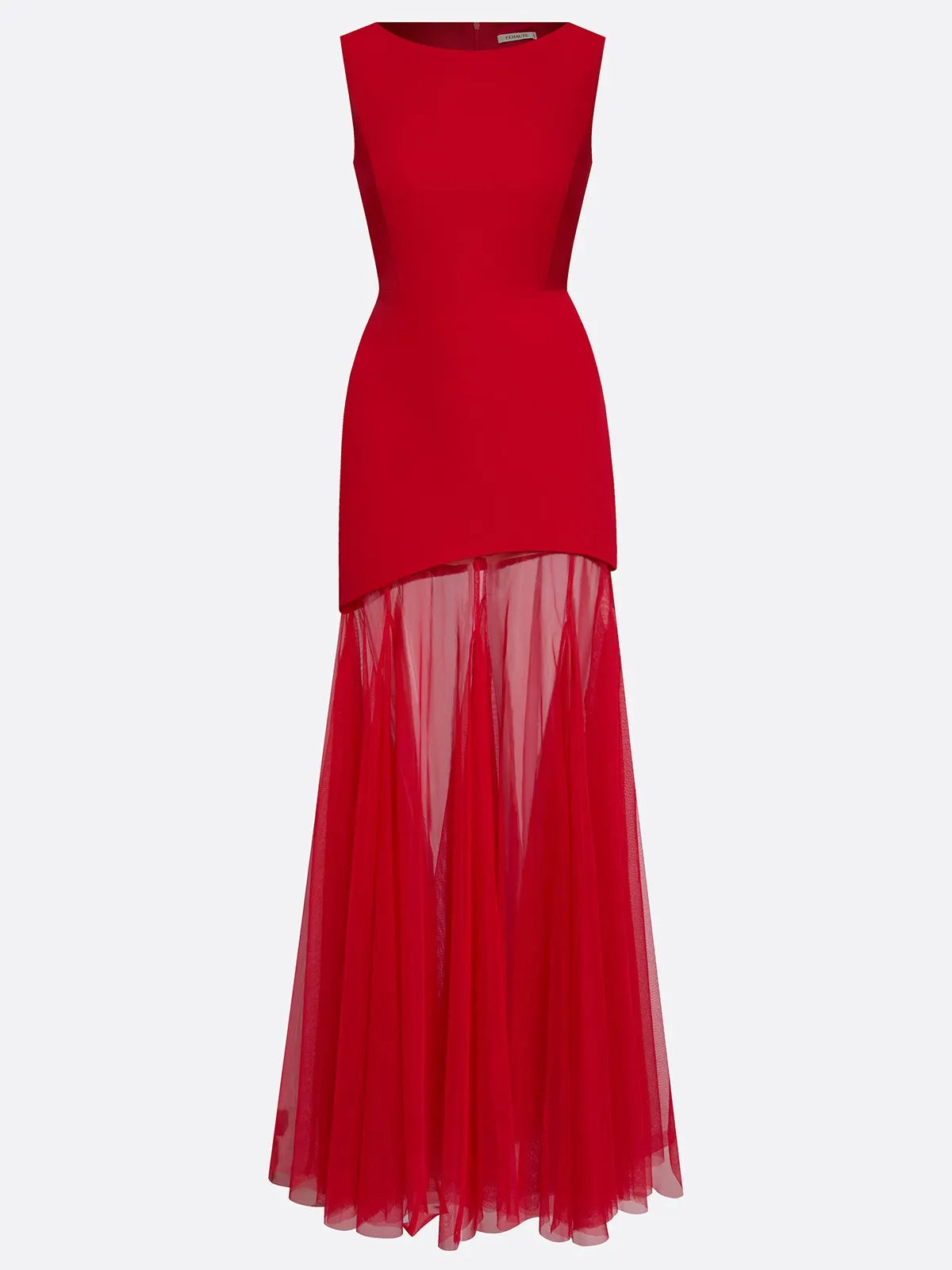 Red Mesh Classic Boat Neck Sleeveless Mermaid Floor-length Gown Dress