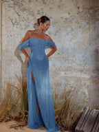 Off-The-Shoulder Strapless Sleeveless Long Mermaid Prom Dress With Sequins And High Split YK0711