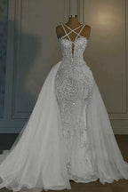 Cocoslly Halter Sleeveless Long Mermaid Prom Dress With Sequins Beadings And Tulle Ruffle | Ivory Tulle YL0335