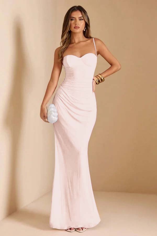 Sleeveless Spaghetti Strap Long Mermaid Prom Dress With Pleated CY0069