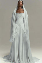 Chic Strapless Sleeveless Long Prom Dress With Pleated Ruffles WQ0086