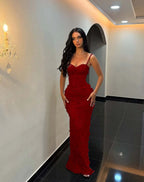 Sweetheart Spaghetti Straps Sleeveless Long Mermaid Prom Dress With Flower Appliqués And Embroidered YK0333