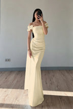 Cocoslly Off-The-Shoulder Sleeveless High Waist Long Mermaid Prom Dress | Baby Blue Satin ZT0711