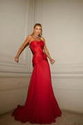 Strapless Sleeveless Sweetheart Long Prom Dress With Pleated YK0128