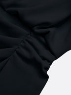 Black Ruched Cut Out Classic Crew Neck Cap Sleeve Sheath Midi Dress