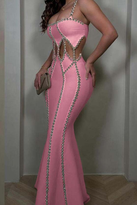 Spaghetti Strap Sleeveless Mermaid Long Prom Dress With Beading XJ0342