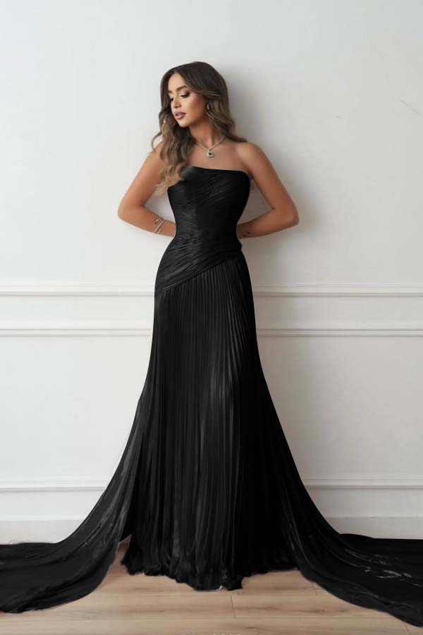 Chiffon Strapless Sleeveless Long Mermaid Prom Dress With Pleated And Ruffles WQ0461