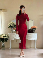 Cocoslly Long Sleeves High Waist Long Mermaid Prom Dress | White Lace And Satin JZ0165