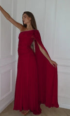 Cocoslly One Shoulder Sleeveless High Waist Long Prom Dress With Sequins | Pink Chiffon JZ0098