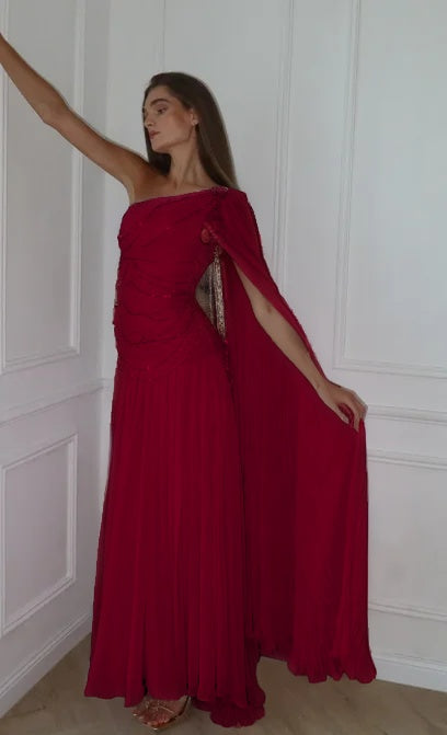 Cocoslly One Shoulder Sleeveless High Waist Long Prom Dress With Sequins | Pink Chiffon JZ0098