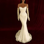 Cocoslly Strapless Sleeveless High Waist Long Mermaid Prom Dress With Rhinstone And Gloves | Smoky Silver Sequins WQ0579