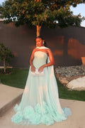 Cocoslly Charming Tulle Strapless Sleeveless Long Prom Dress With Flowers