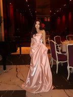 Cocoslly Strapless Sleeveless High Waist Long Prom Dress With Sequins |  Pink Satin CO0109