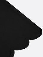 Black Asymmetric Classic Scalloped Square Neck Short Sleeve A-Line Midi Dress